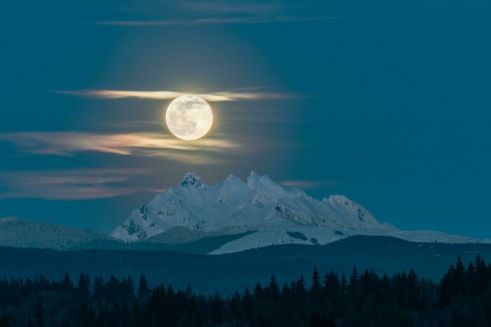 Supermoon Over The Three Fingers, Washington State 