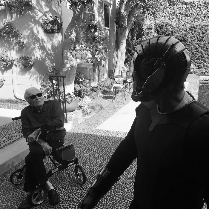 Kirk Douglas Watching His Son Suit Up As Ant-Man During His First Costume Test