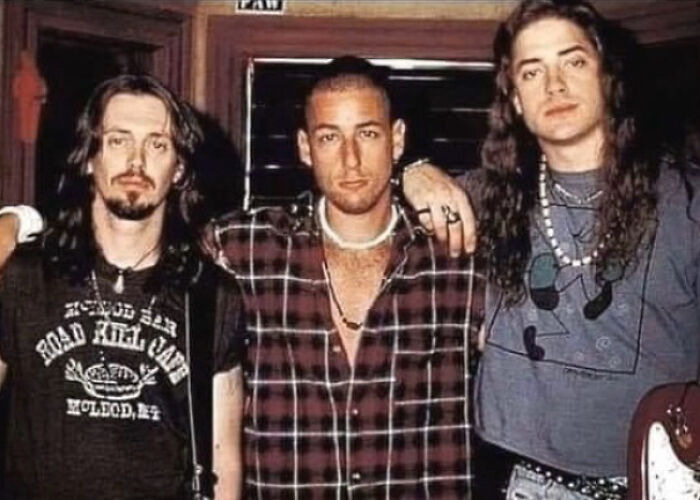 Steve Buscemi, Adam Sandler, And Brendan Fraser On The Set Of Airheads, 1993