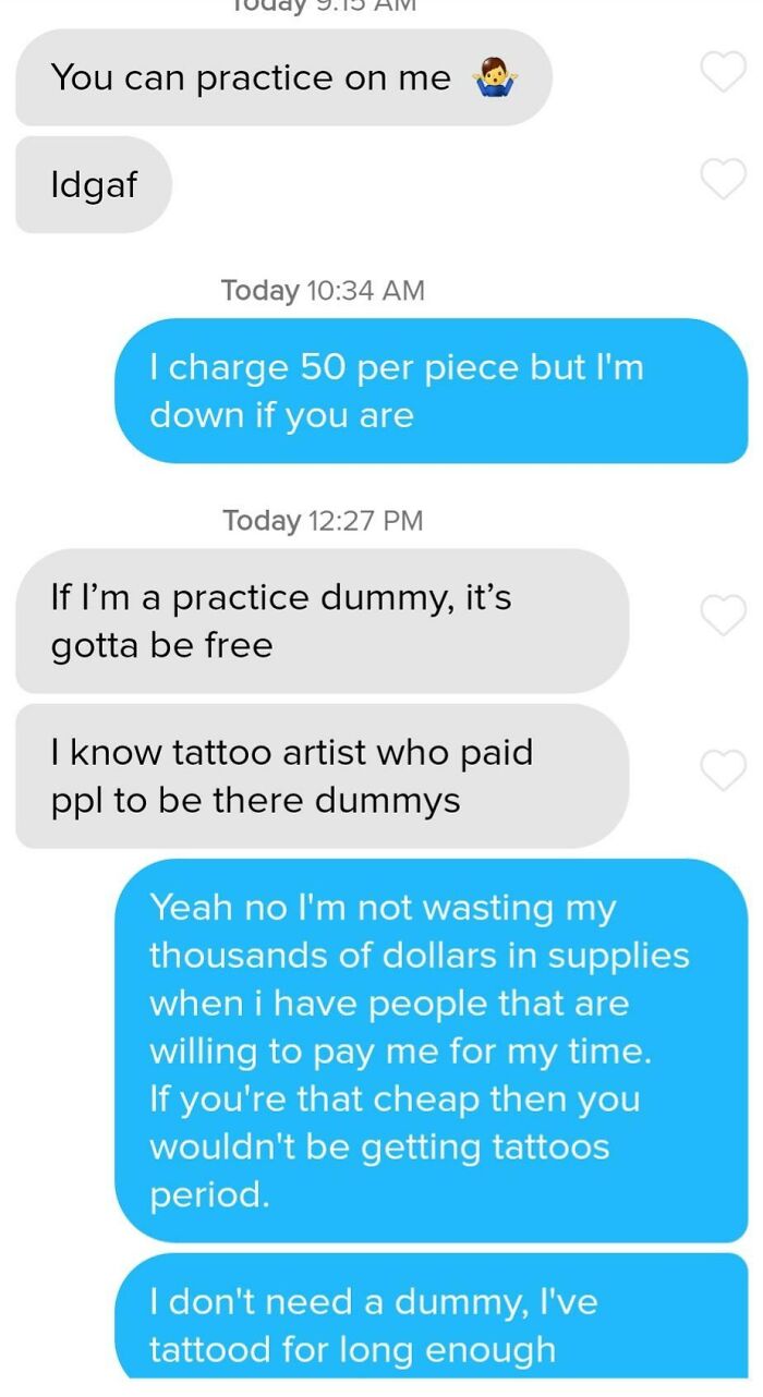 Im A Few Months Into My Tattoo Apprenticeship.. Apparently I Shouldn't State My Job On A Dating Site 