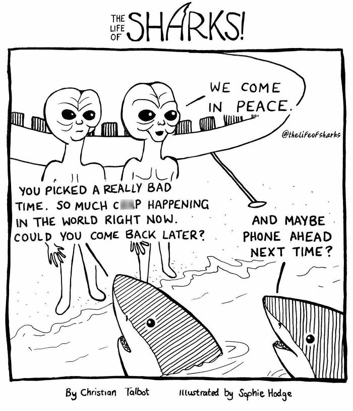 Artist Shows The Adventures Of Sharks And Their Interactions With Other Sea Creatures (New Pics)