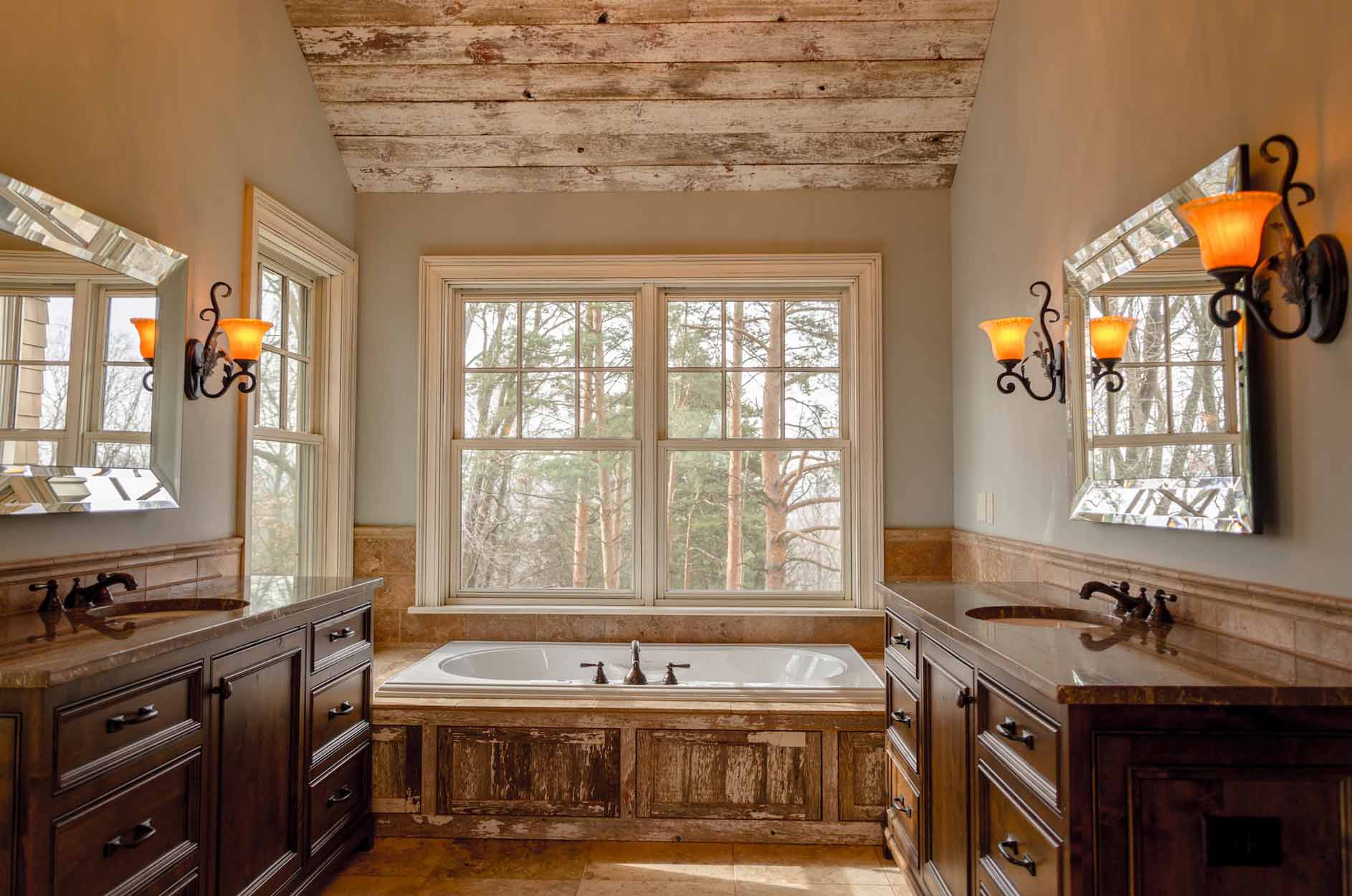 Bathroom with antique light fixtures