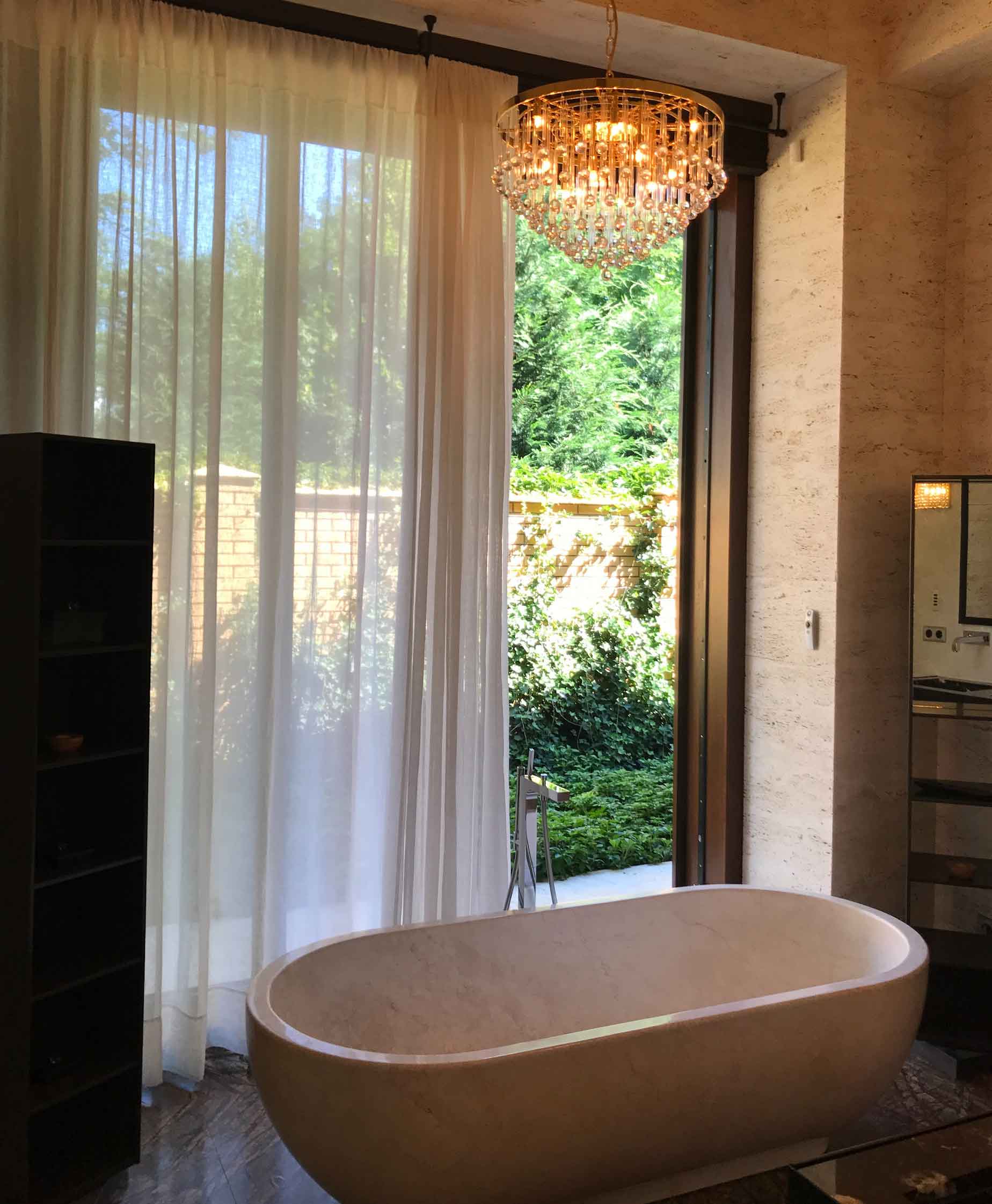 Bathroom with chandelier