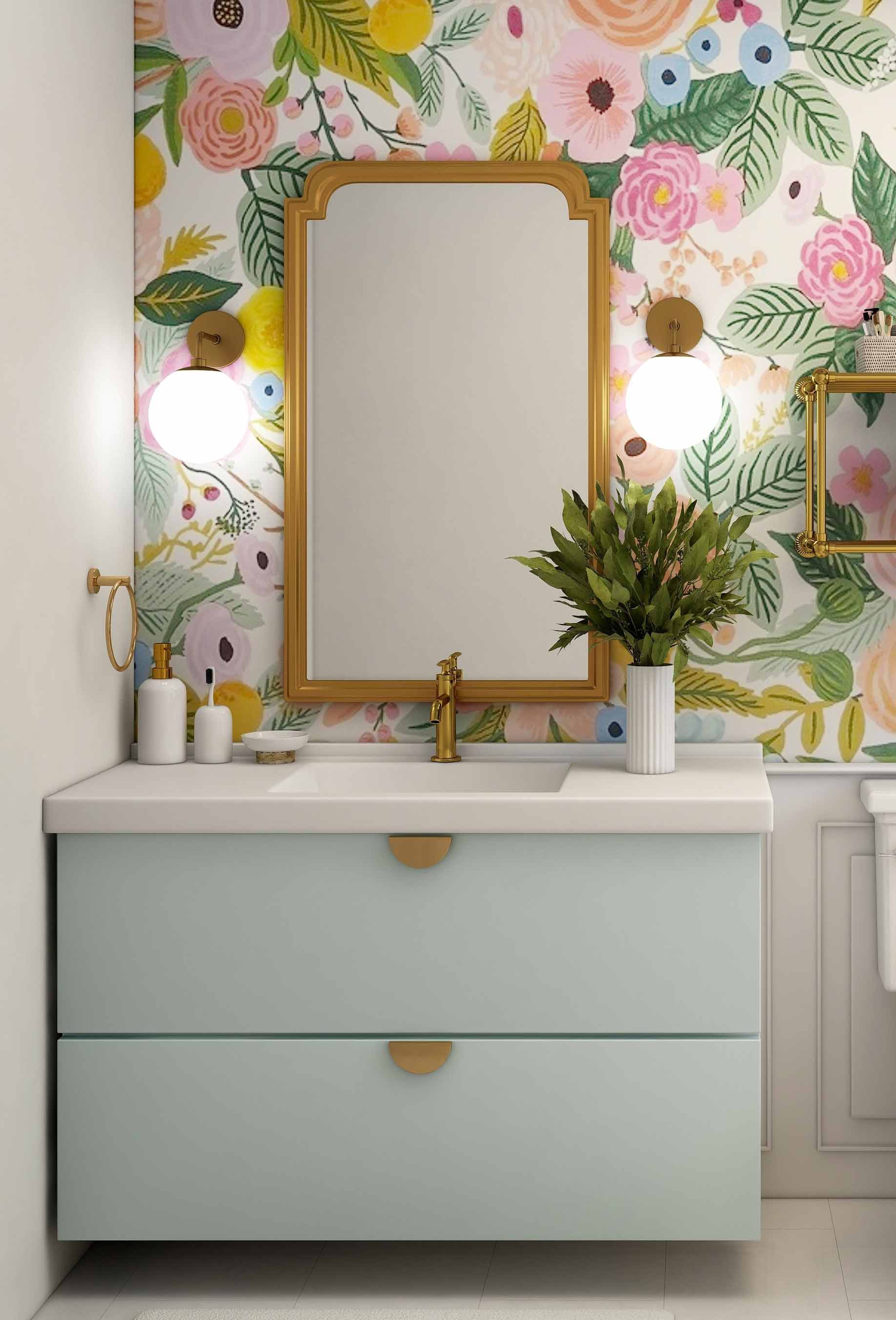 Bathroom with globe lights