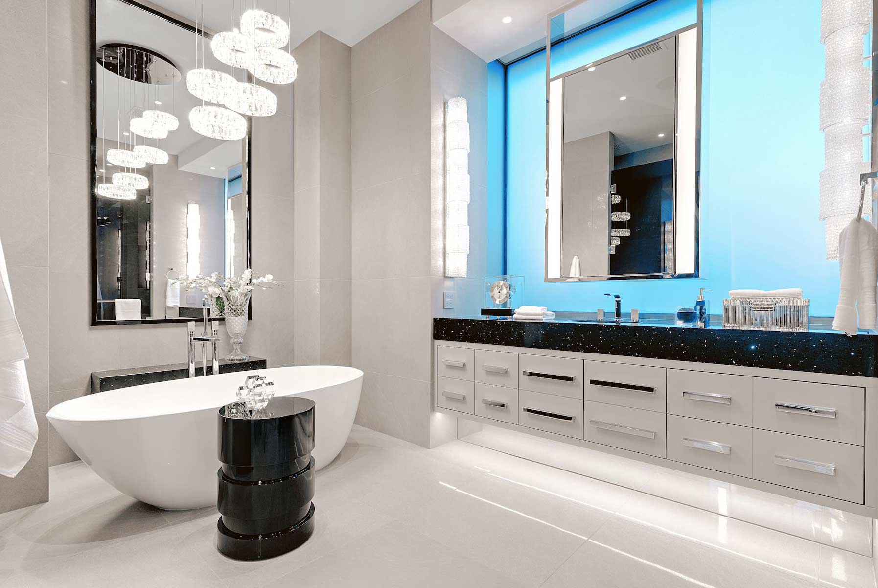 Bathroom with multiple lights