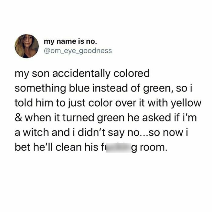 Funny post showing a parent's response to their child's coloring mistake, leading to a humorous parenting moment.