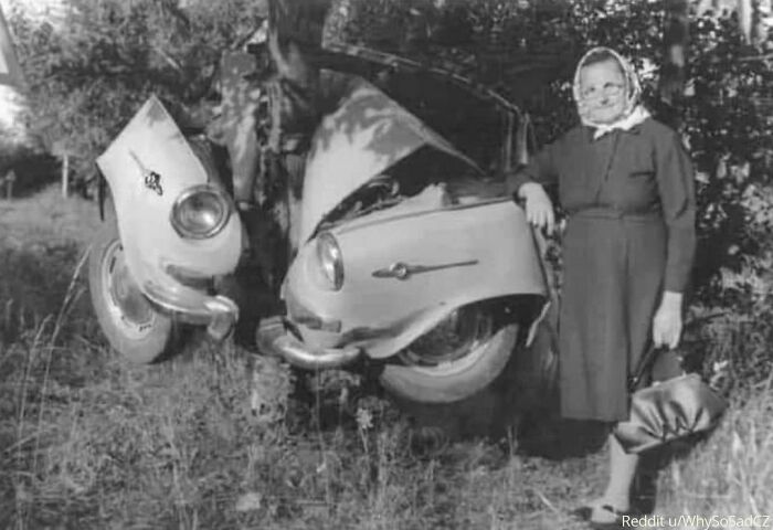 My Great-Grandmother After Wrapping Her Skoda Around A Tree