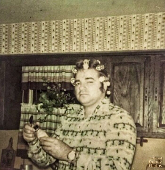 This Is My Father In 1976 Setting His Perm And Taking Pepto Bismol To Help His Hangover