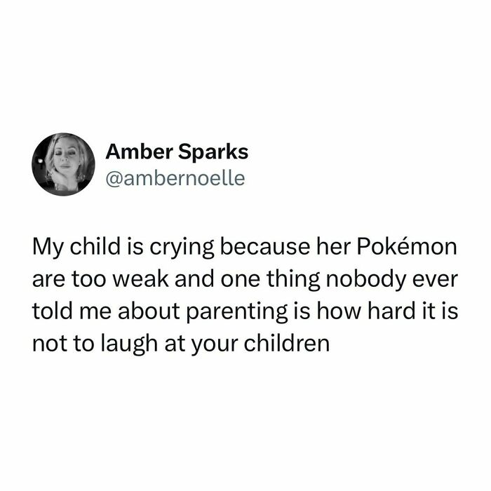 Amber Sparks shares a humorous parenting moment about her child upset over weak Pokémon.