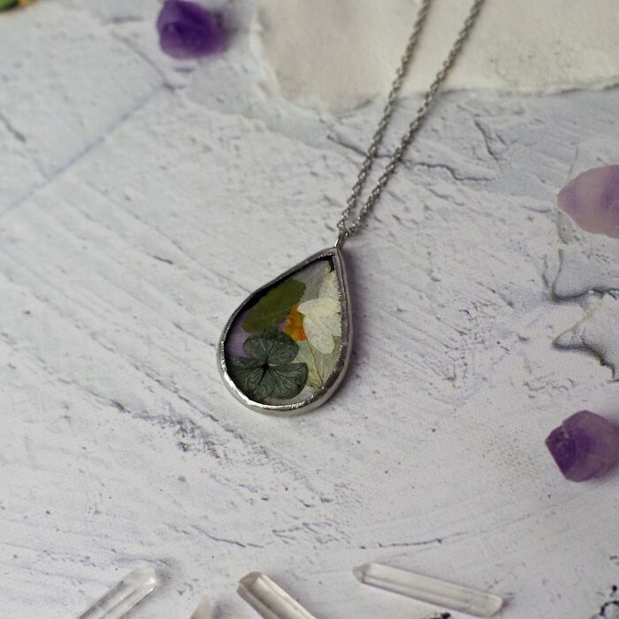 I Made Unique Handmade Tiffany Jewelry From Glass, Real Flowers And Fern