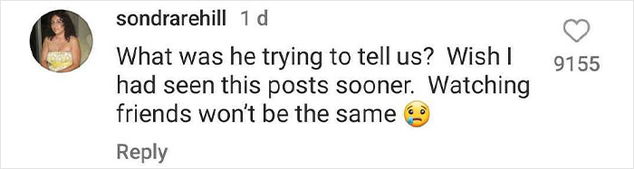 Comment discussing Matthew Perry's mysterious posts and their impact on fans.