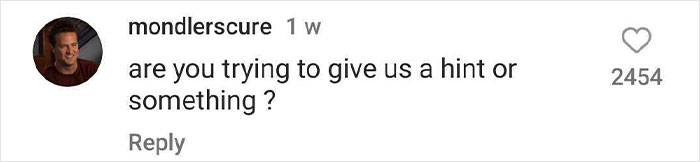 Comment questioning a hint with 2454 likes, referencing mysterious Batman posts by Matthew Perry.