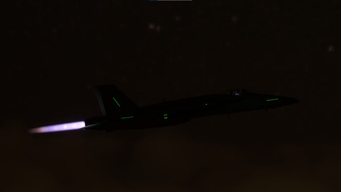 Side On View Of The F-18 With Lights And Afterburners