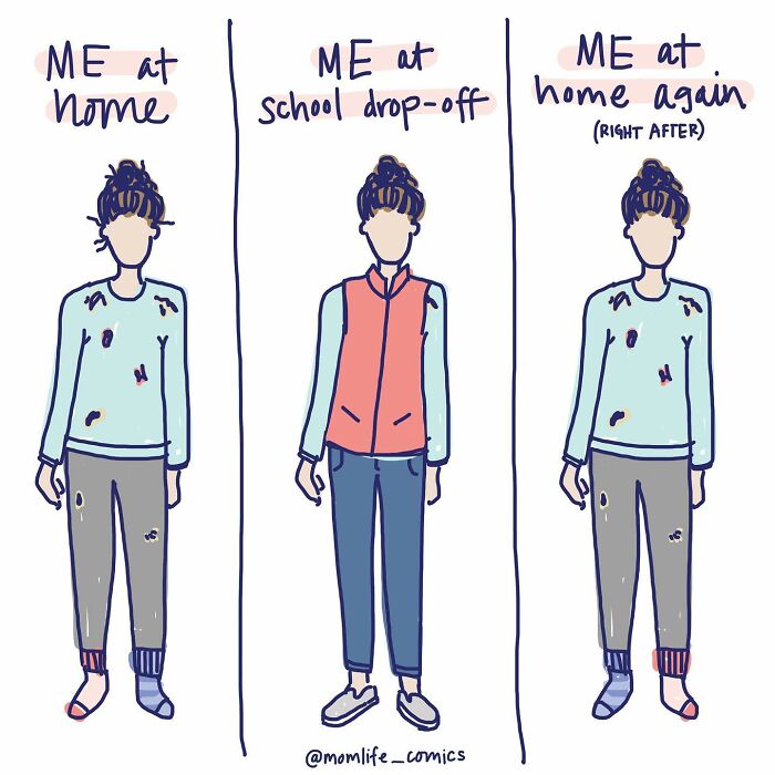 A Comic About A Mom At Home And At School Drop-Off