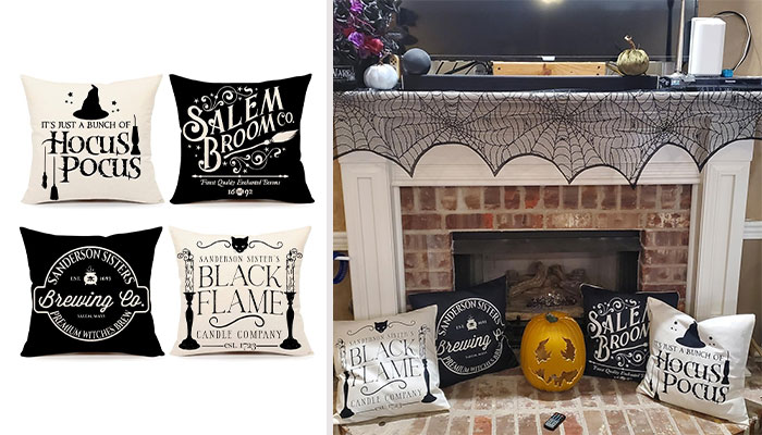 Spooky Sit-Soft Set: 4-Pack Halloween Decor Pillow Covers - Make 'Couching' Spine-Chilling And Chic With Our Farmhouse-Style Hocus Pocus Cushion Cases!