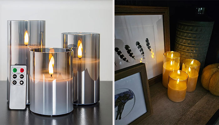 Eywamage Embers Elegance: Grey Glass Flameless Candles - Add A 'Wick-Edly' Luxe Touch To Your Space Without Lighting A Fuse!