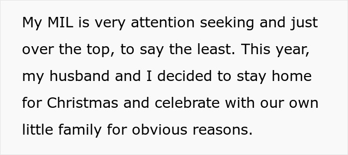 Text describing MIL's attention-seeking behavior during Christmas causing tension around a huge tattoo on her chest.