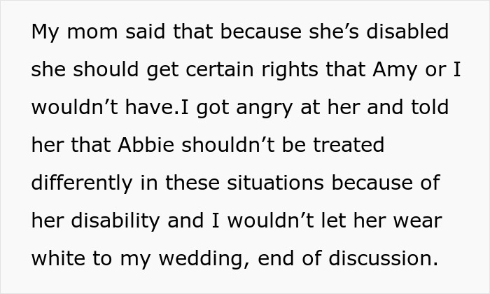 Bride-To-Be Asks If She&rsquo;s A Jerk For Not Wanting Her Disabled Sister To Wear White To Her Wedding