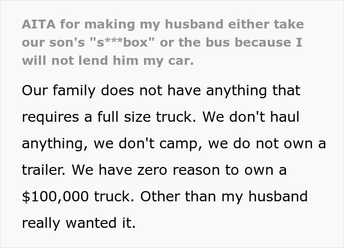 Husband Upset Wife Won&rsquo;t Give Him Her Car Despite Not Letting Her Drive His Beloved Truck