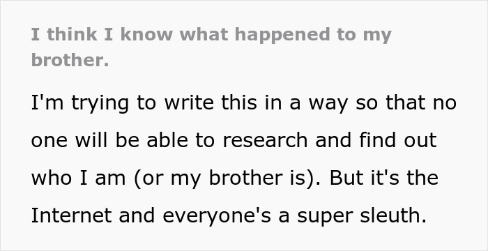 Man Finds Out His Parents Have Been Lying About His 'Missing' Brother For Years Man Finds Out His Parents Have Been Lying About His 'Missing' Brother For Years
