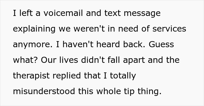 Family Therapist Starts Asking For $20 Tips, Leaves A Bad Taste In Her Client's Mouth