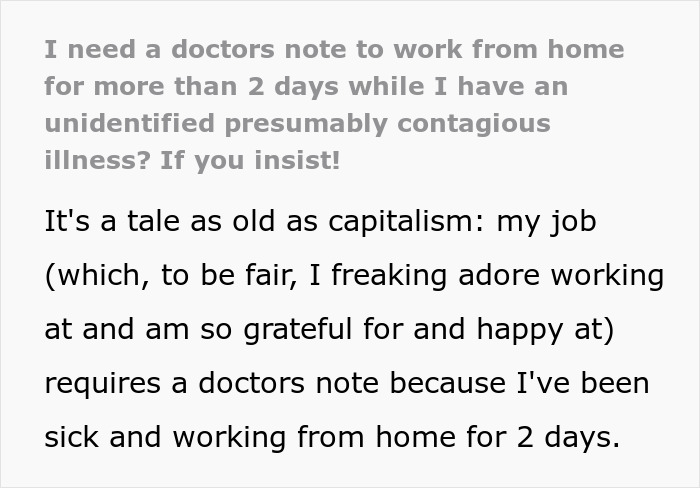 &ldquo;Tale As Old As Capitalism&rdquo;: Ill Woman Maliciously Complies After Boss Demands A Doctor's Note 