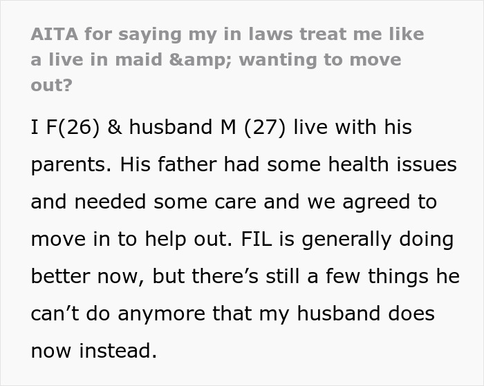 Text excerpt about a husband refusing to stand up to parents treating his wife like a maid causing marital strain.