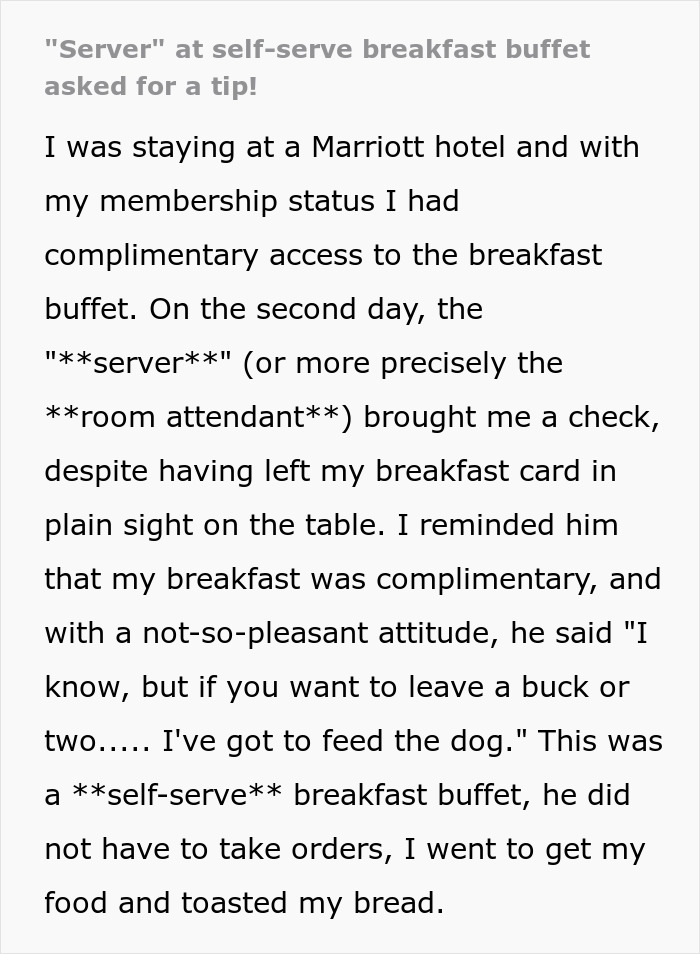 Hotel Guest Got Breakfast At Self-Serve Buffet But Left Worker Visibly Irritated By Not Tipping