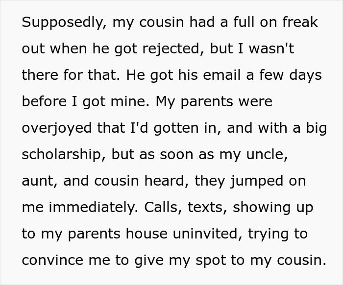 "They Jumped On Me Immediately”: Family Demand Teen Give Up College Spot For Entitled Cousin "They Jumped On Me Immediately”: Family Demand Teen Give Up College Spot For Entitled Cousin