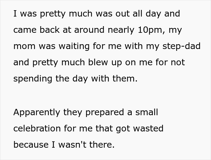 Mom And Stepdad Berate 18 Y.O. For Not Spending Her B-Day With Them, She Sets The Story Straight Mom And Stepdad Berate 18 Y.O. For Not Spending Her B-Day With Them, She Sets The Story Straight