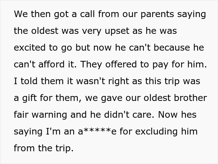 Woman Teaches A Cunning And Stingy Older Brother A Life Lesson By Excluding Him From Family Vacation