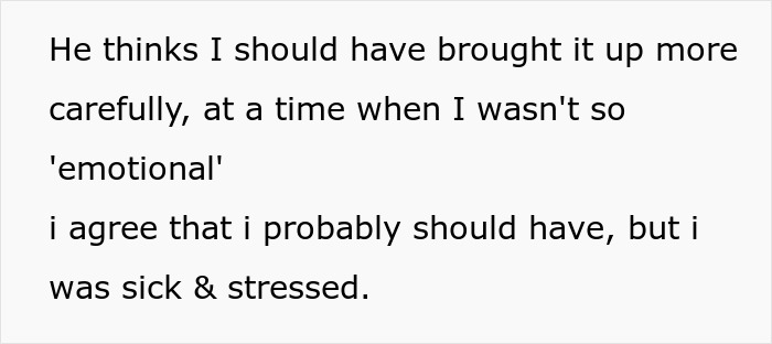 Text excerpt about wife feeling emotional and stressed, highlighting husband refusing to stand up to parents treating wife like a maid.