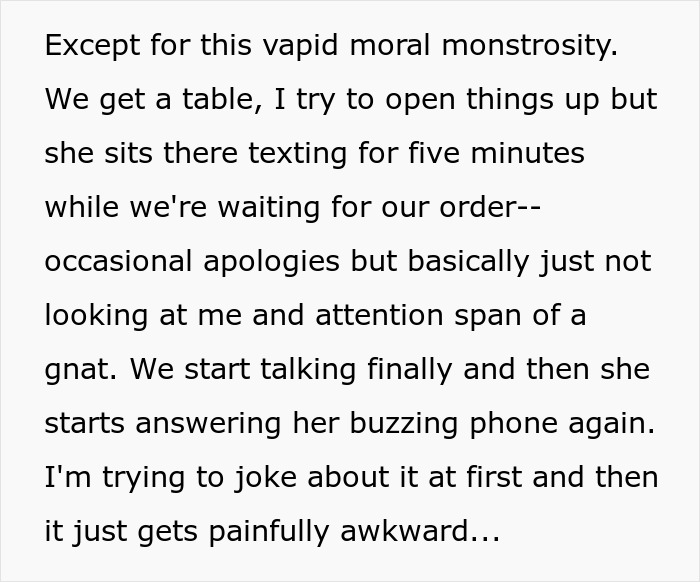 Guy Gets Petty Revenge On His Date Who Didn't Bother To Lift Her Eyes From Her Phone