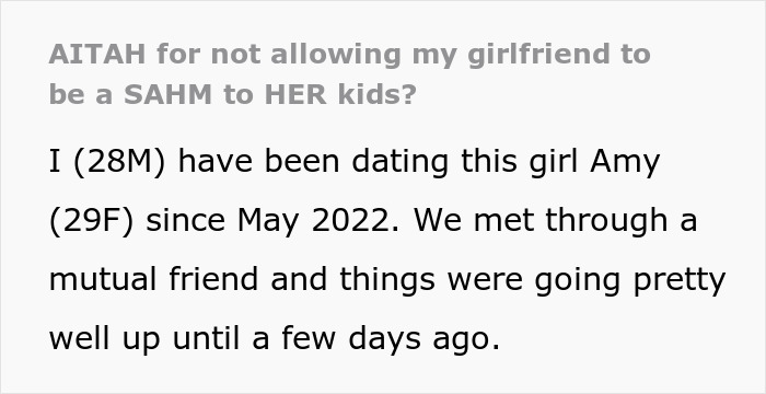 &ldquo;Am I The Jerk For Not Allowing My Girlfriend To Be A Stay-At-Home Mom To Her Kids?&rdquo;