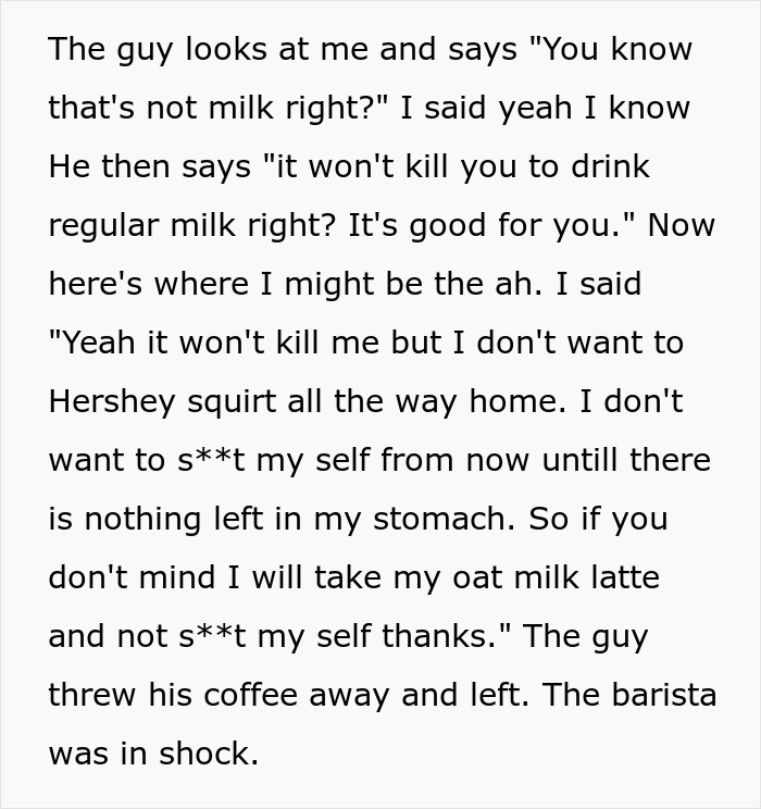 Person Has To Comment On Woman Ordering Oat Milk, Regrets It After Getting Too Much Information