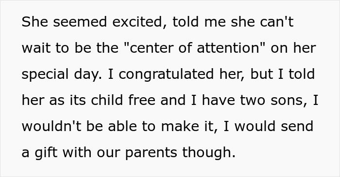 Woman Announces She Won't Attend Sister's Childfree Wedding, Fails To See Her Entitlement Woman Announces She Won't Attend Sister's Childfree Wedding, Fails To See Her Entitlement