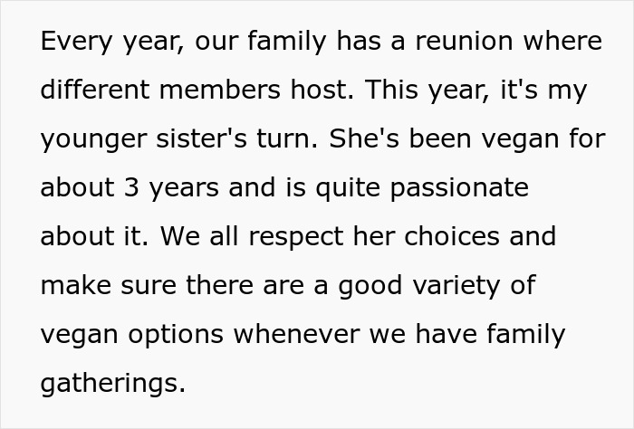 Guy Calls Out Vegan Sister For “Forcing An Entire Family To Adopt Her Choices”, Internet Is Split Guy Calls Out Vegan Sister For “Forcing An Entire Family To Adopt Her Choices”, Internet Is Split