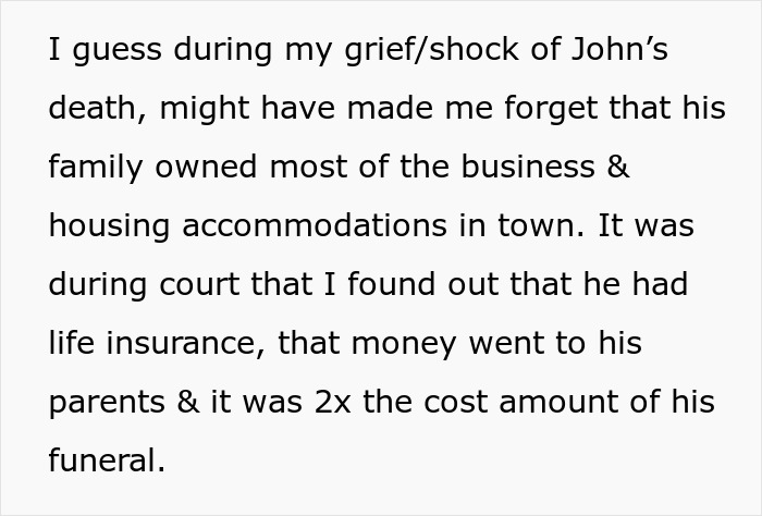 Text excerpt discussing grief and court revelations involving life insurance and family business ownership after a son's death.