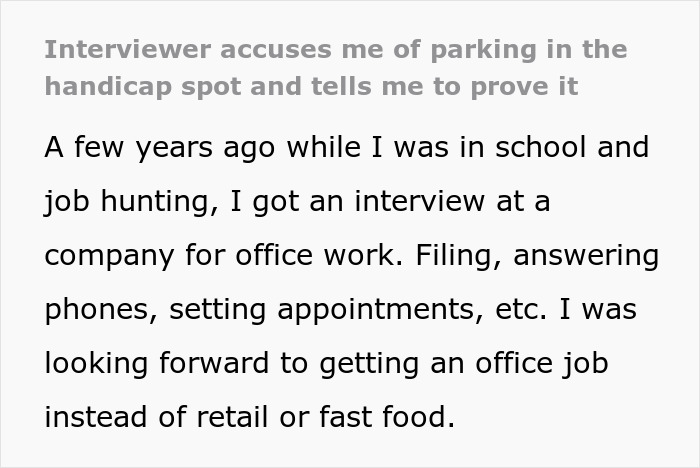 Person Leaves Interview When Manager Demands They Prove It&rsquo;s Not Their Car In The Handicap Spot