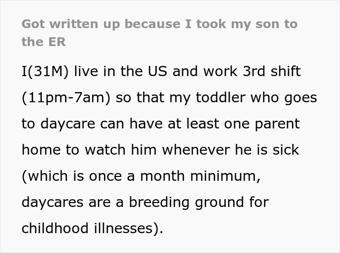 Father Quits His Job After A Write-Up For Taking His Son To The ER