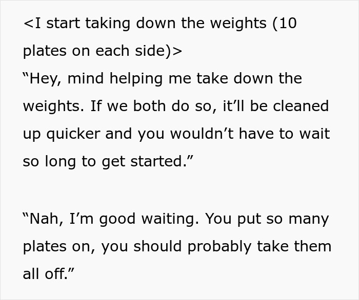 Guy Refuses To Help A Fellow Gym Member, Gets Malicious Compliance In Return