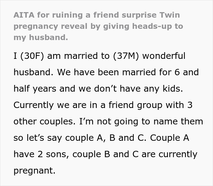 Couple Is Expecting Twins And Are Livid Friend Told Her Husband In Advance To Avoid Triggering Him