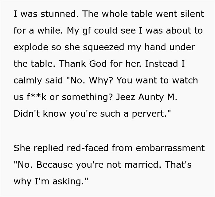 Man Annoyed With Aunt Questioning His Sexuality Gives A Raunchy Reply, Making Her Leave Family Dinner Man Annoyed With Aunt Questioning His Sexuality Gives A Raunchy Reply, Making Her Leave Family Dinner
