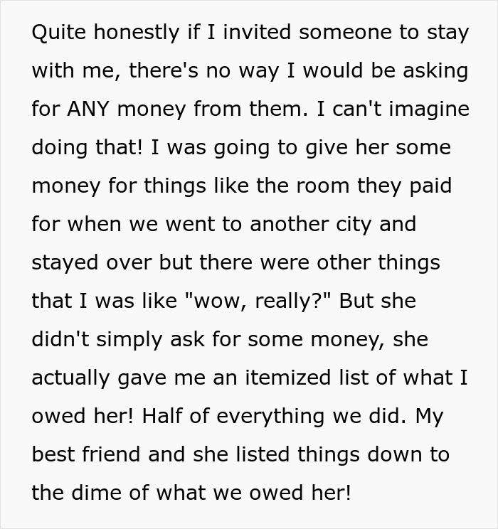Woman Shocked To Get A List Of Everything She Owes Her Friend After Visiting