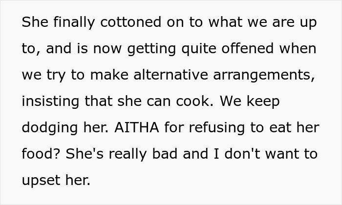 Couple Decides To No Longer Eat MIL's Food Because She's A Terrible Cook, She Gets Offended