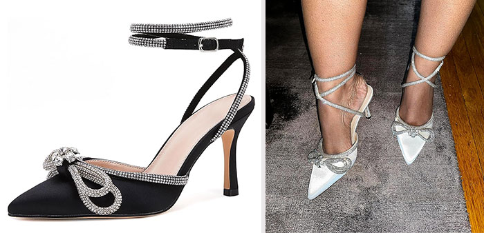 Double Bow Pointed Toe Crystal Pumps: Showcasing a designer look that's perfect for any formal occasion!