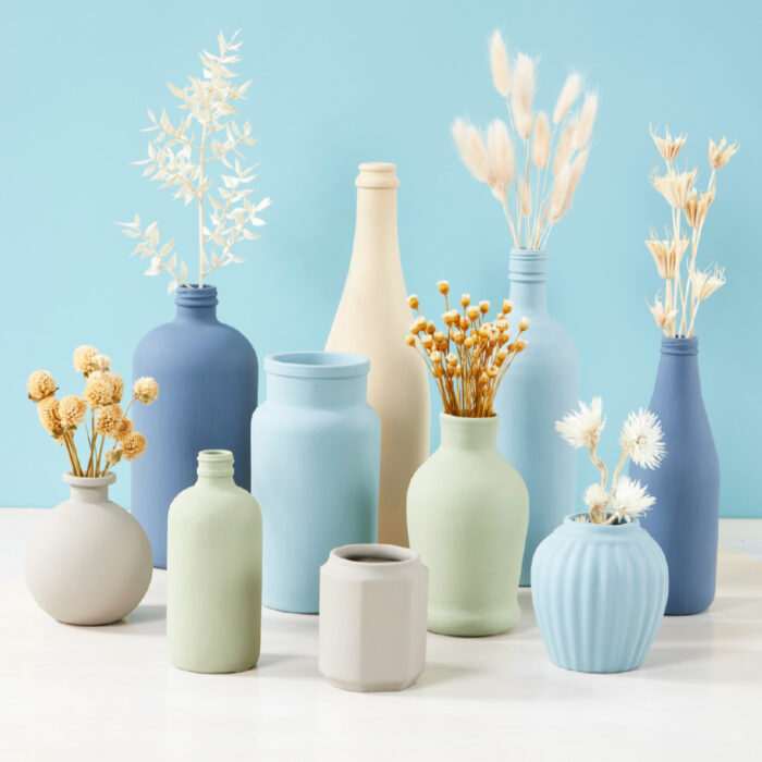 blue and white colorful chalk-painted vases blue and white colorful chalk-painted vases