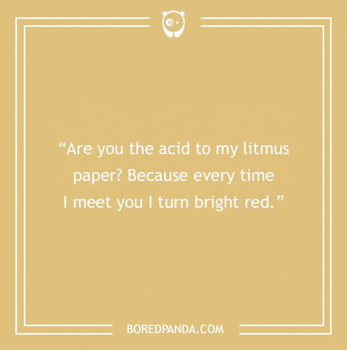 Image of a chemistry pick-up line about litmus paper on a beige background with a panda logo.