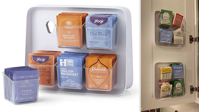 YouCopia Teastand Tea Bag Organizer: Easily fits in standard cabinets and organizes up to 120 tea bags in a compact space, saving you from digging through cluttered drawers and boxes for your favorite tea.