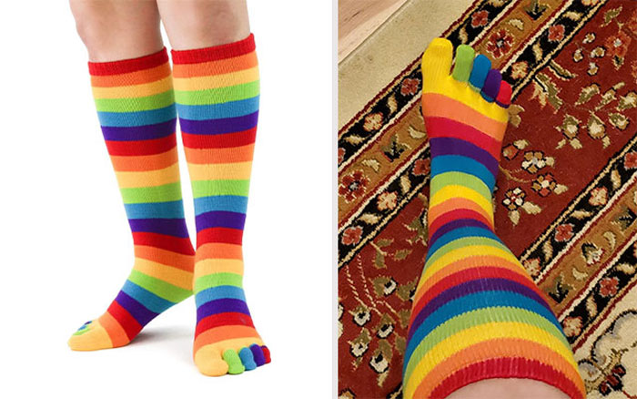 Spread Positivity And Take A Nostalgic Trip With Vibrant Rainbow Knee-High Toe Socks - The Ultimate Feel-Good Accessory For Lovers Of All Things '70s!